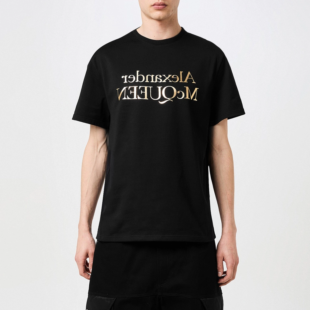 Alexander McQueen Foil Logo T Shirt - Black/Gold